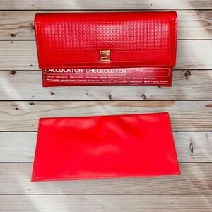 Red Vintage Leather Clutch new in the box contains a calculator and memo pad